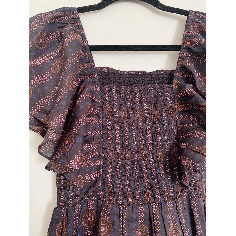 Soleil Floral Midnight Figue Estella Cotton Square Neck Mini Dress XS - Picture 9 of 10